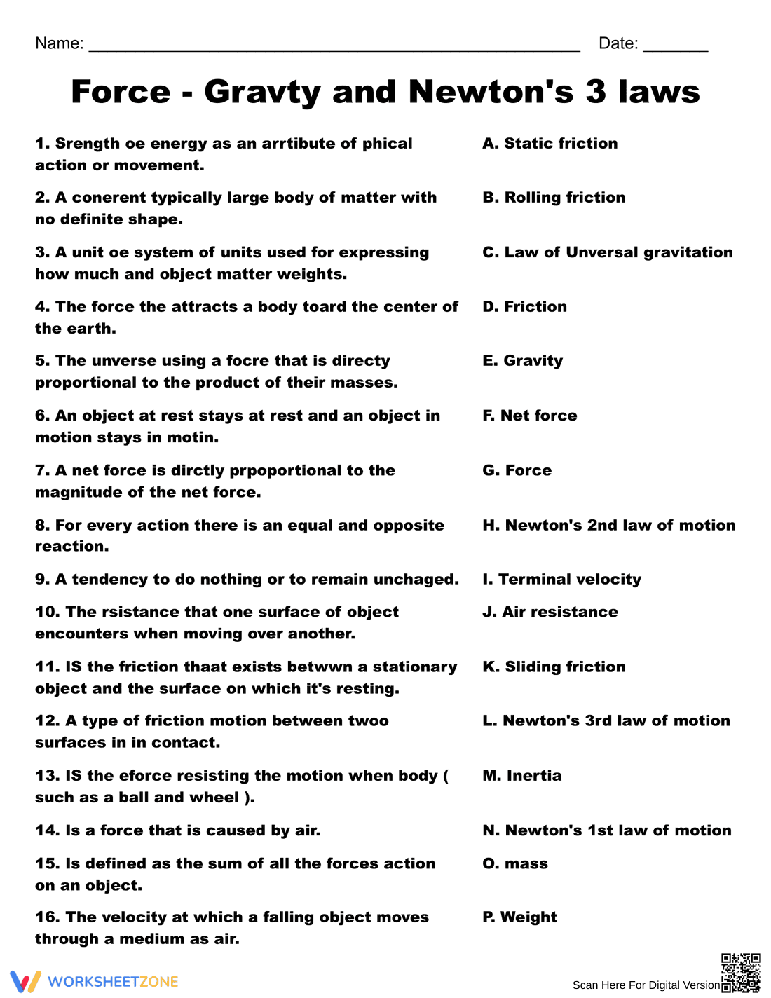Explore Force, Gravity, and Newton's Laws Worksheet - Page 1