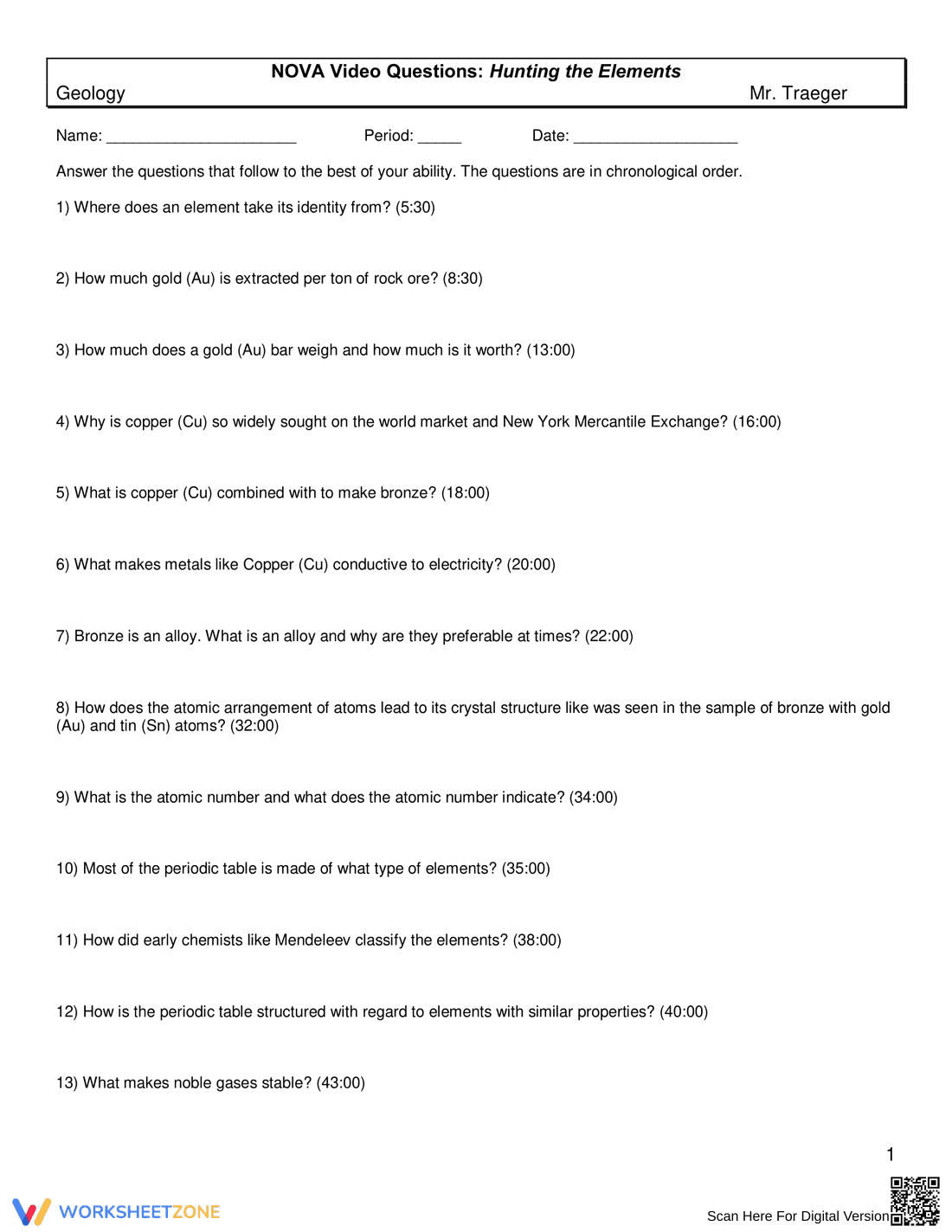 NOVA: Hunting the Elements Video Questions - Page 1
