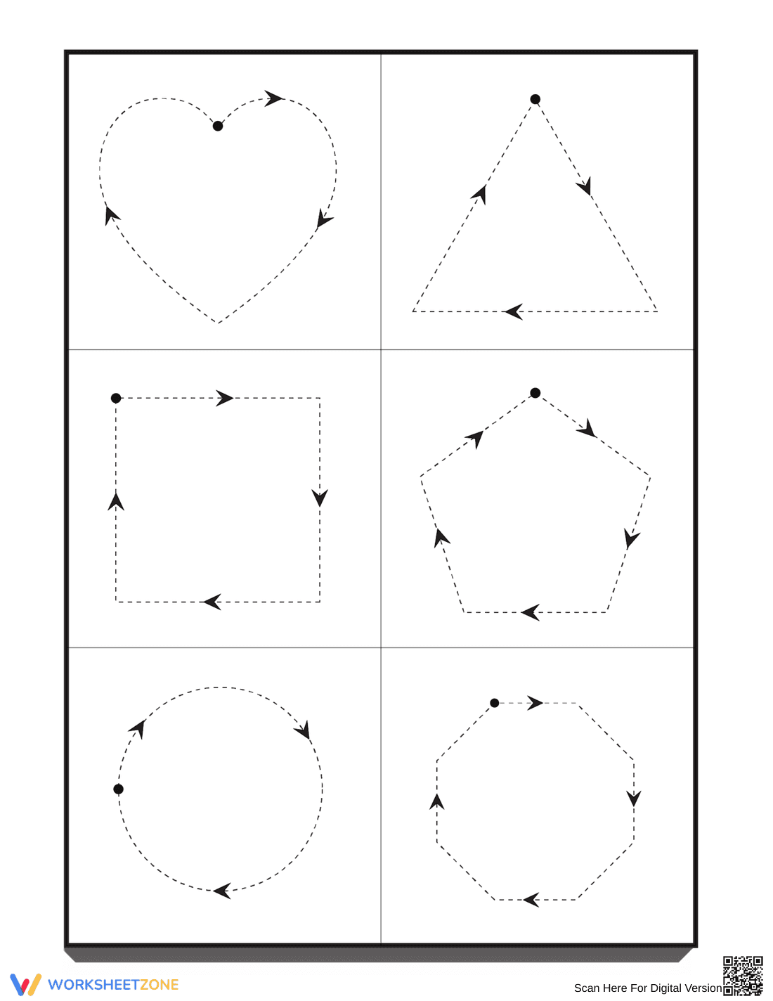 Trace Shapes: Early Childhood Skills Worksheet - Page 1