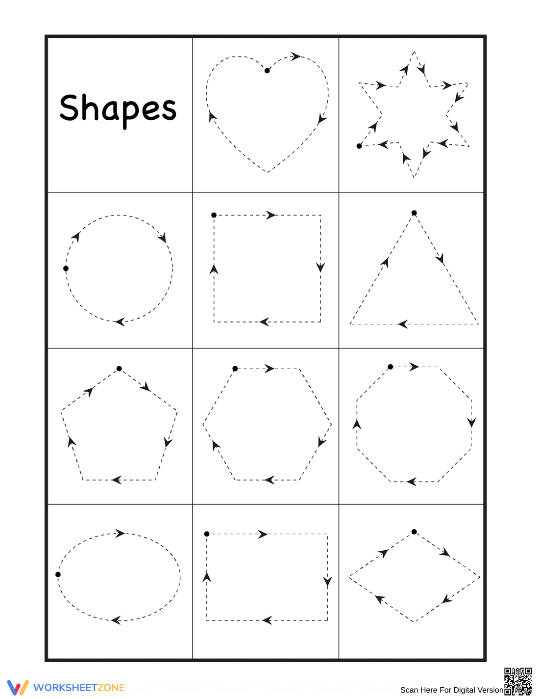 Shapes Tracing: Learn Shapes Worksheet - Page 1