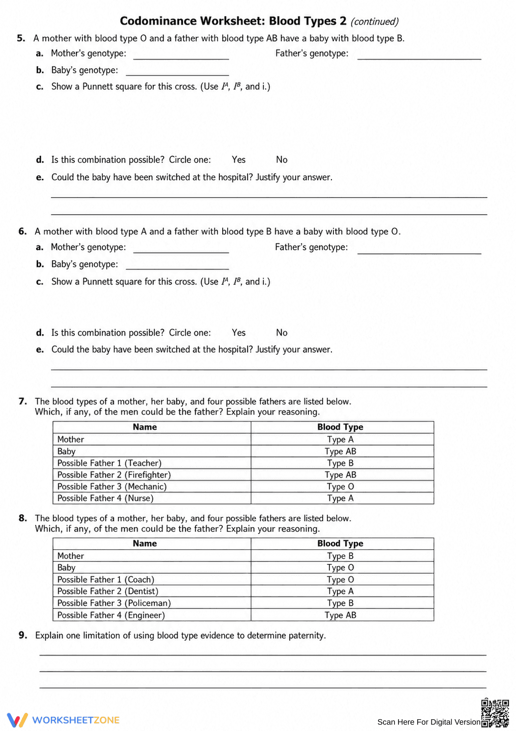 Printable Codominance Worksheet | Grade 9 Biology - Page 1