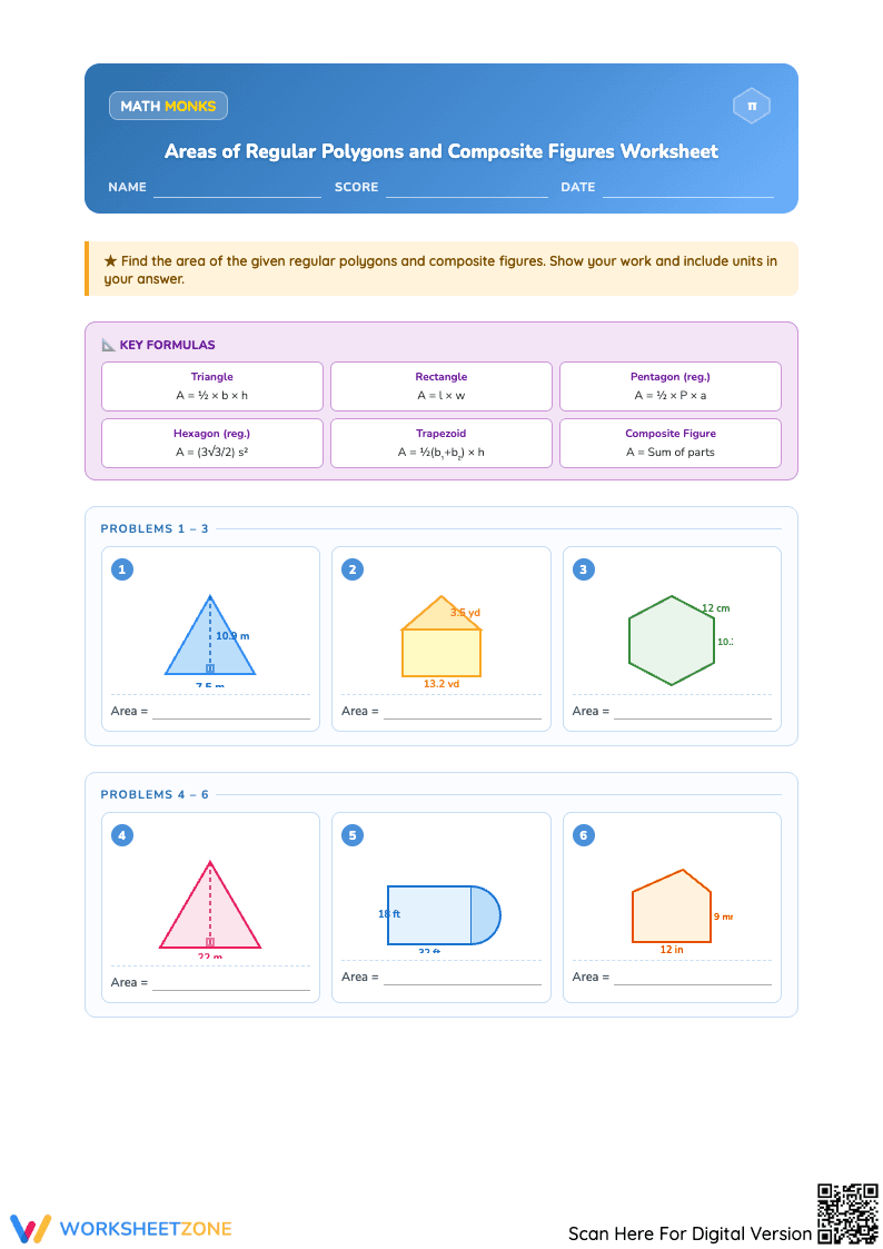Areas of Polygons: Geometry Worksheet - Page 1