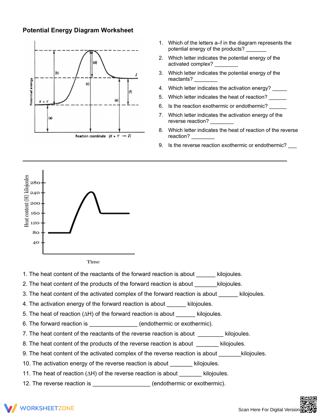 Potential Energy Diagram Worksheet: Science - Page 1