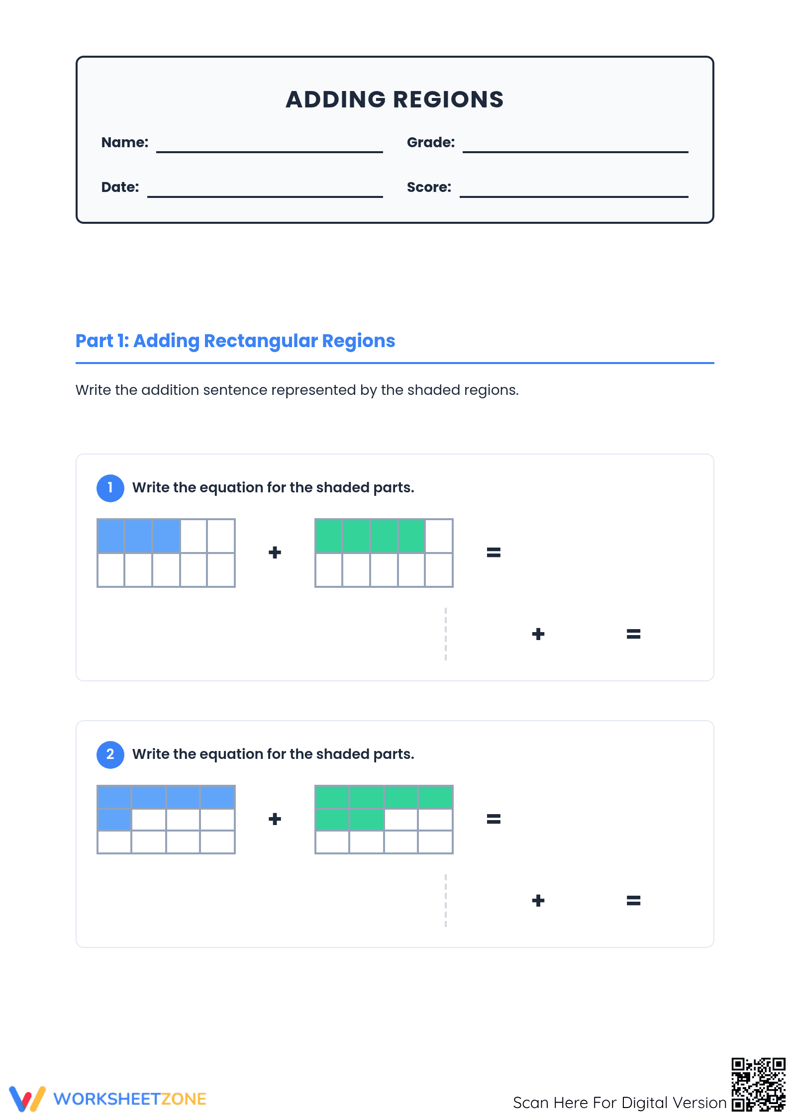 Printable Adding Regions Area Worksheet | Grade 6-9 - Page 1