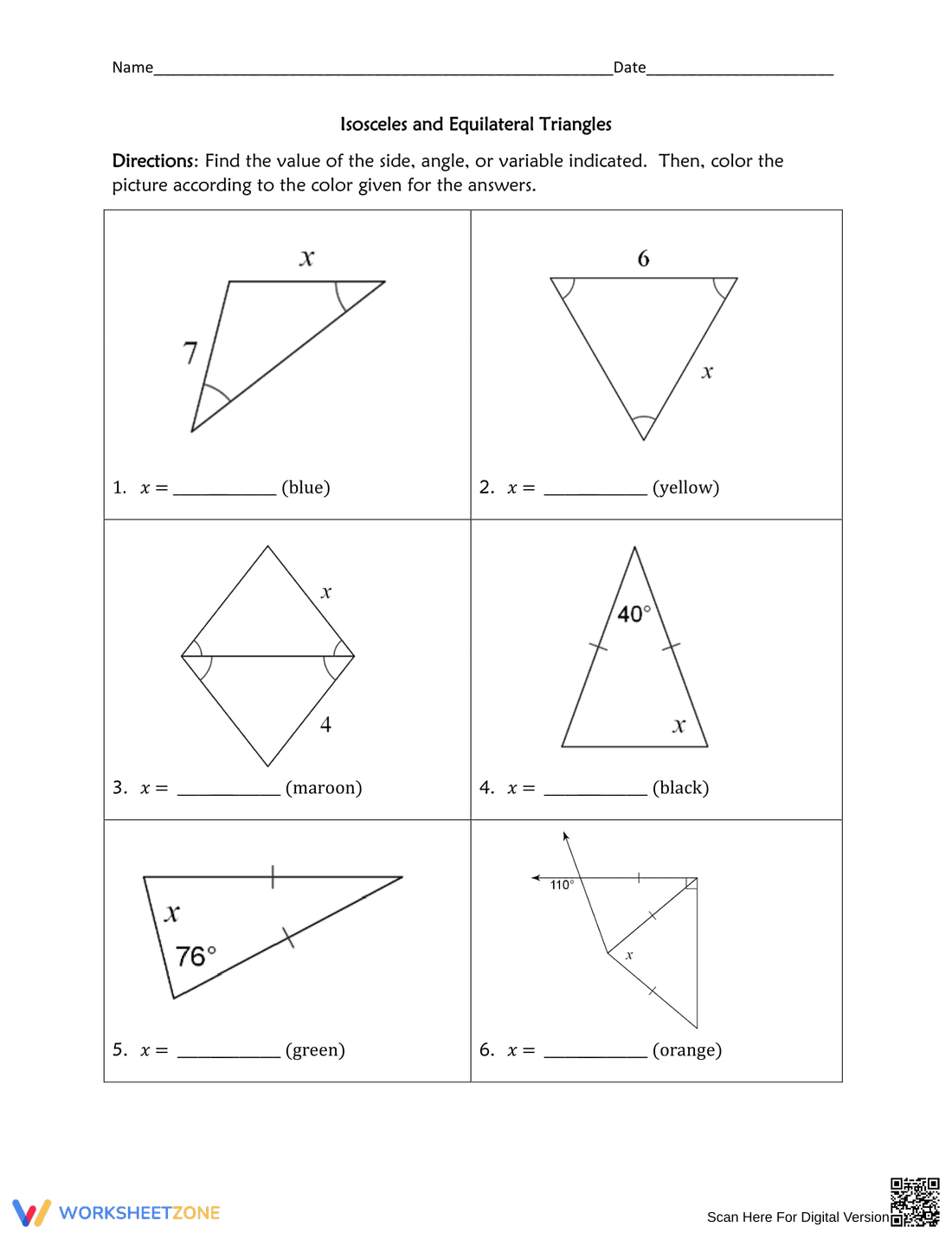 Isosceles & Equilateral Triangles Worksheet - Page 1