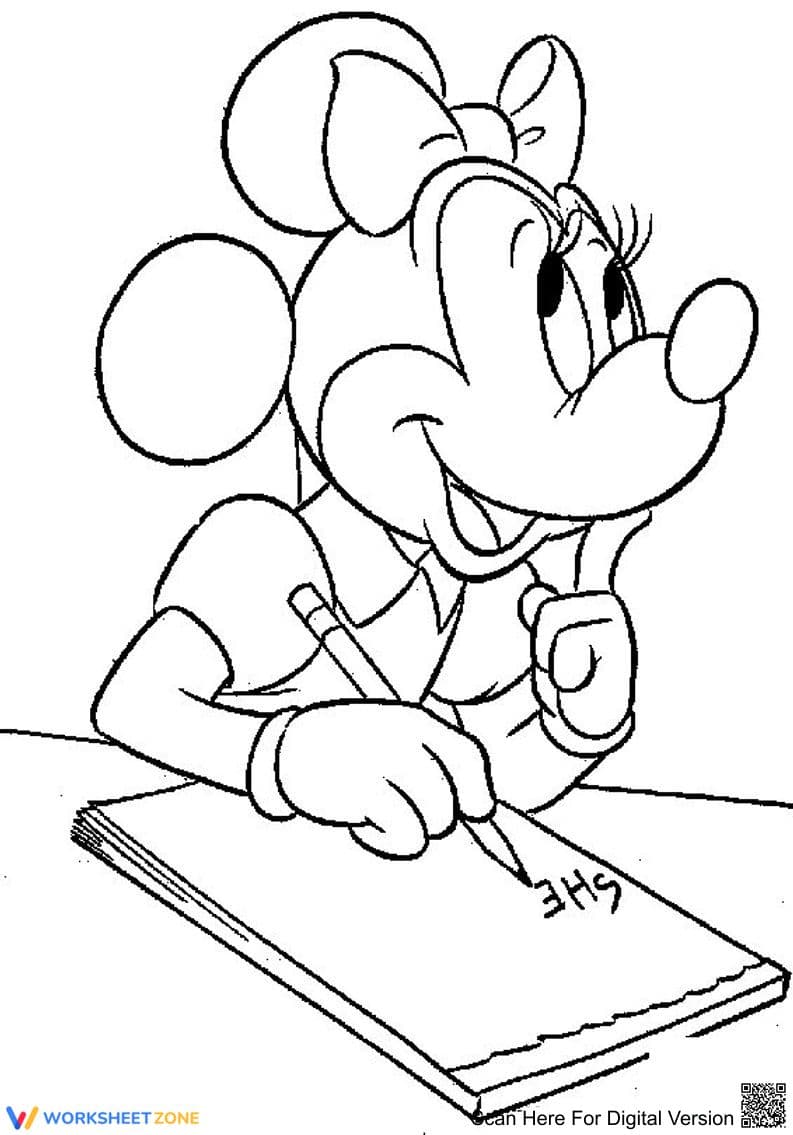 Minnie Is Writing Coloring Page | Essential Grade K-2 - Page 1