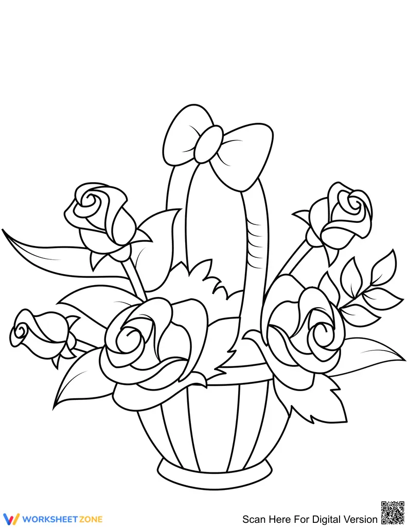 Basket with Roses Coloring Page - Page 1