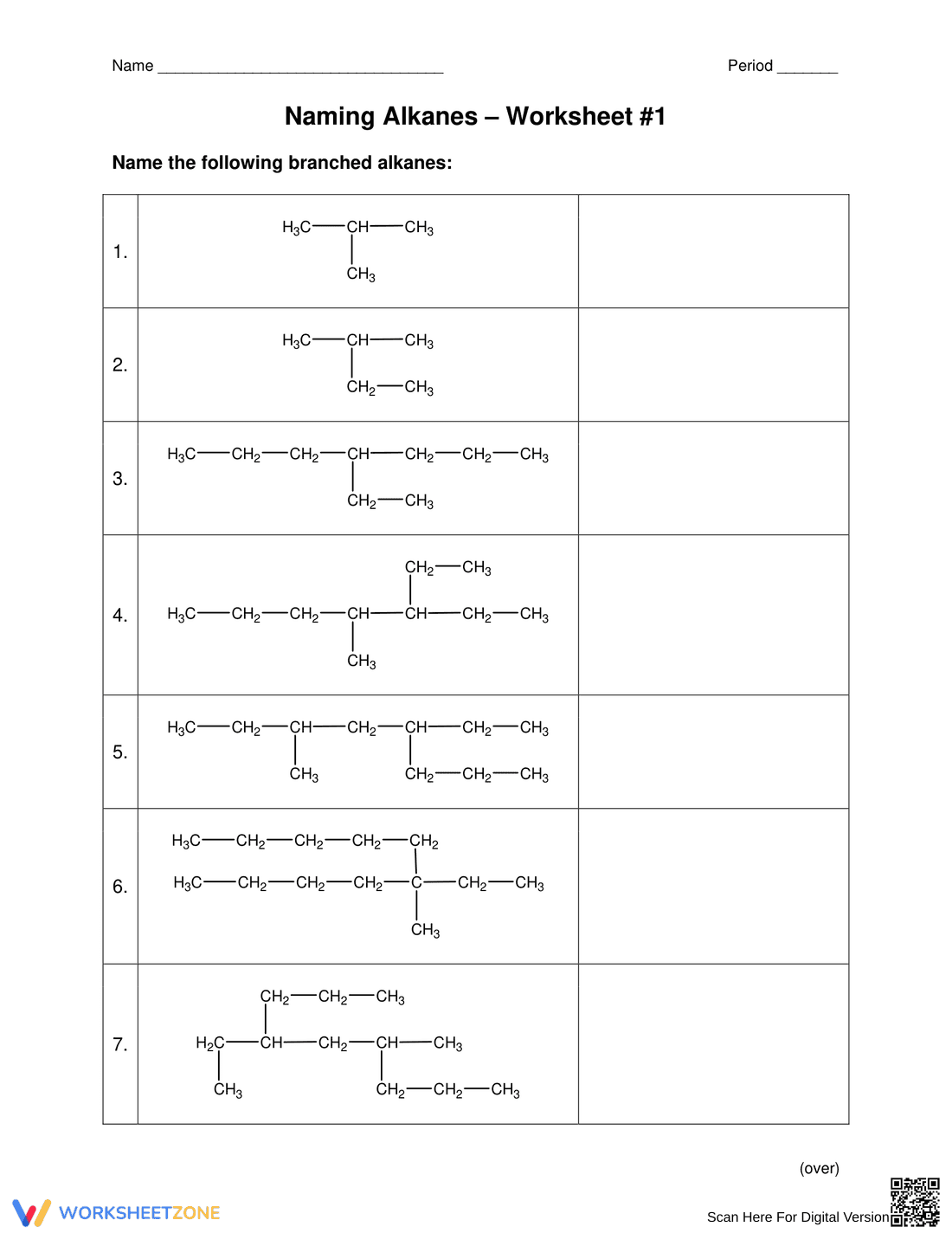 Naming Alkanes Worksheet 1: Chemistry Practice - Page 1