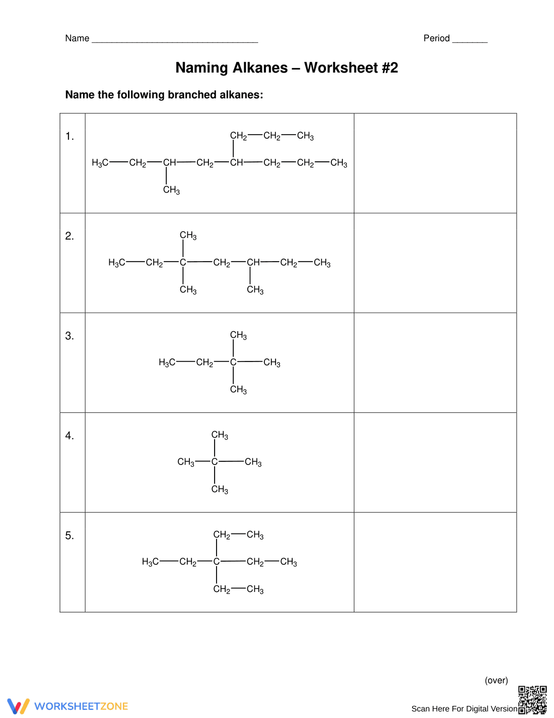 Updated Naming Alkanes Worksheet 2: Chemistry - Page 1