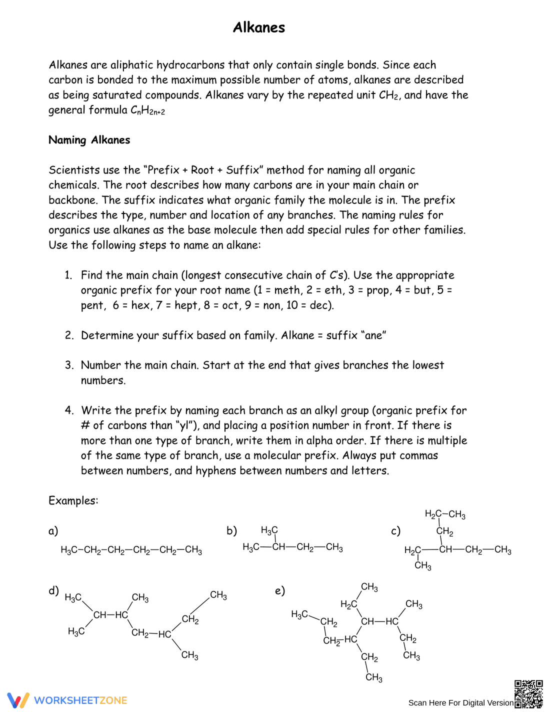 Exploring Alkanes: A Chemistry Worksheet - Page 1