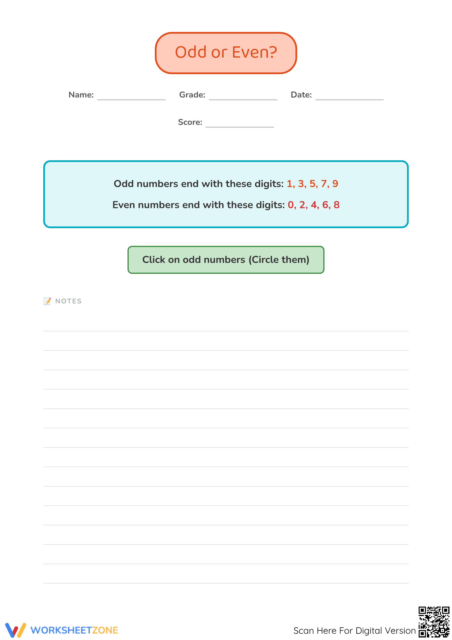 Essential Odd and Even Numbers Worksheet | Grade 3 Math - Page 1