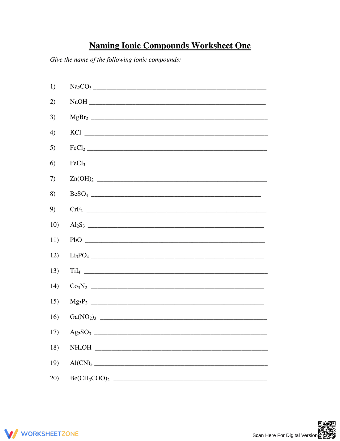Worksheet on Naming Ionic Compounds: Chemistry Basics - Page 1