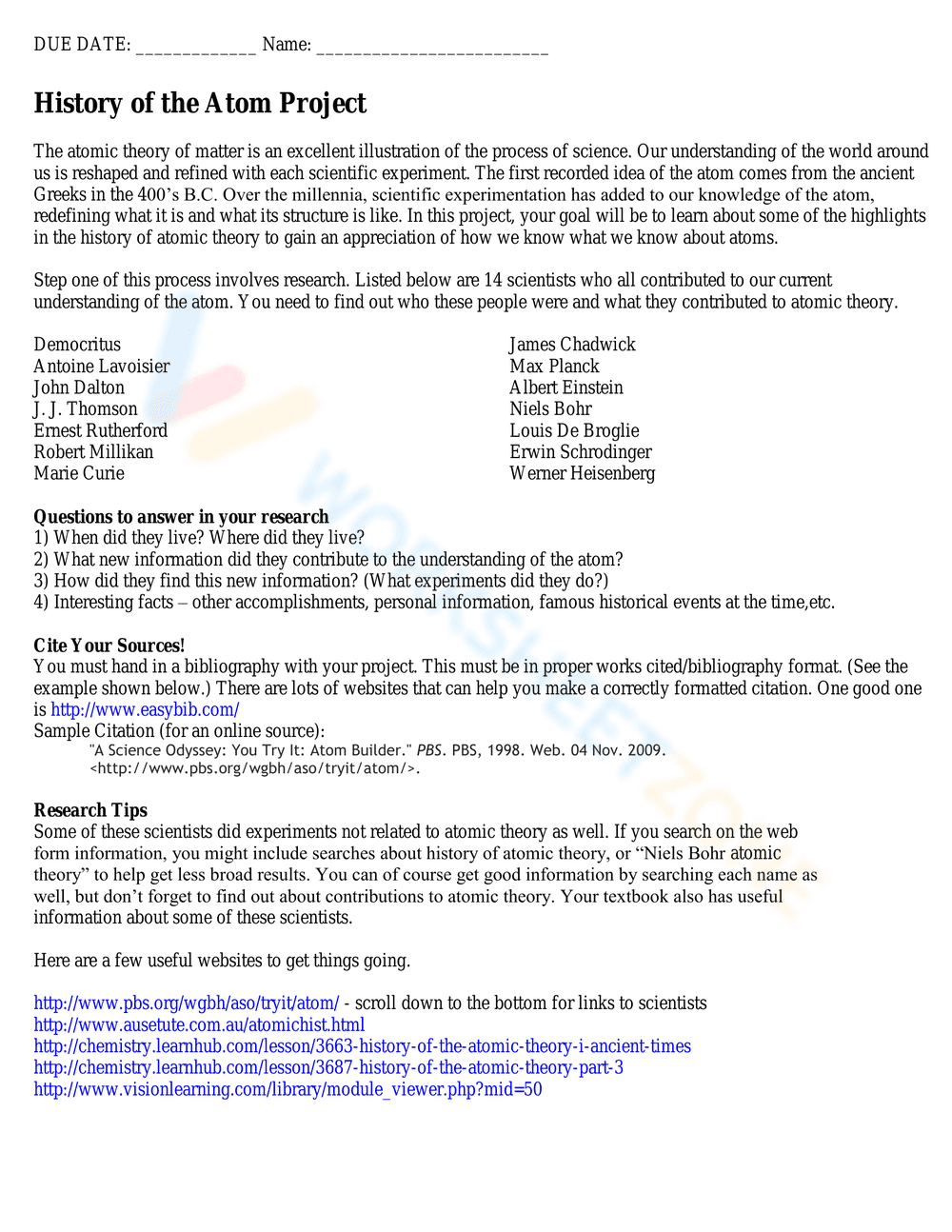 WHST.9-10.7 Guide: History of Atoms — Grade 10 Aligned - Page 1