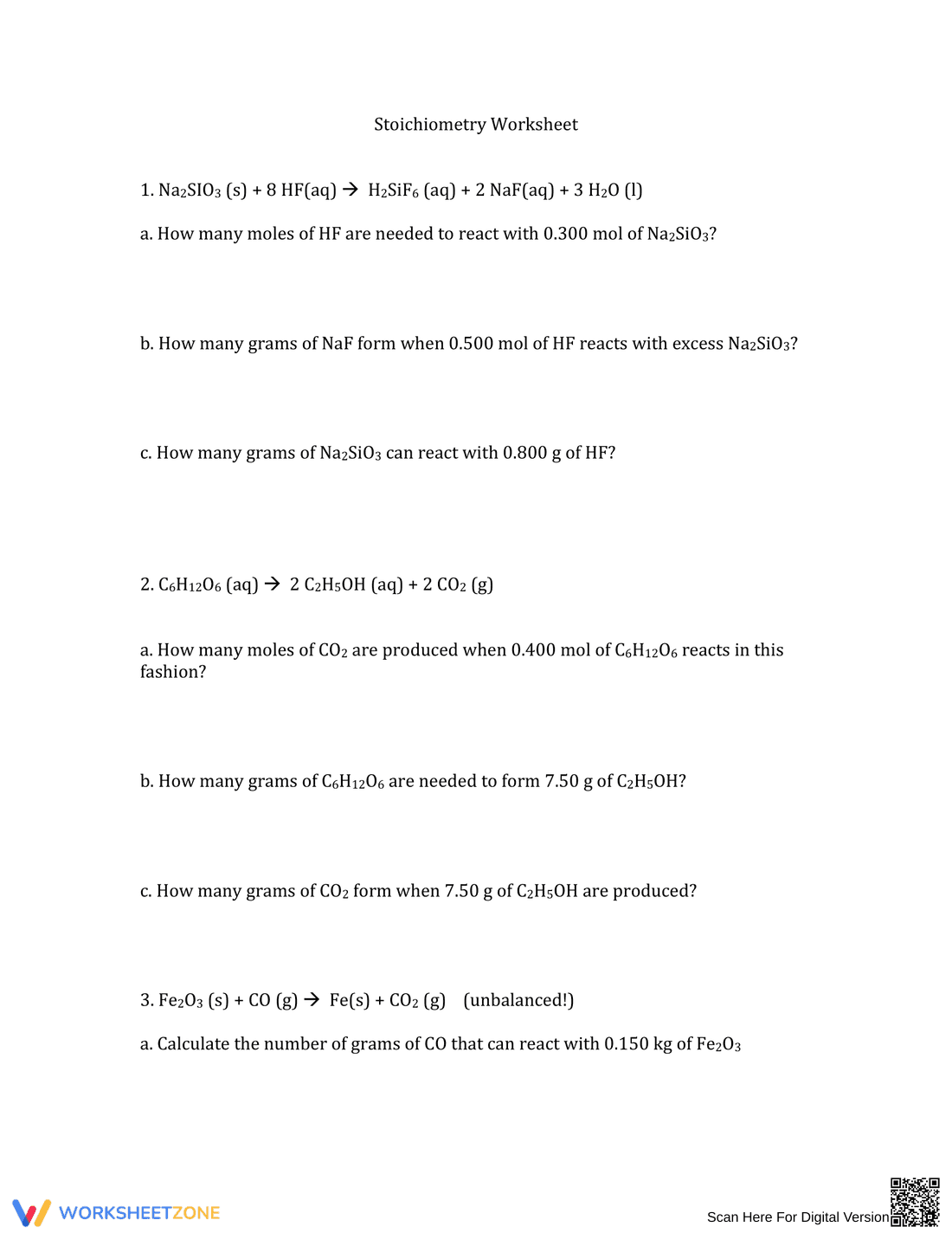 Stoichiometry Practice Worksheet | Grade 10-12 Essential - Page 1