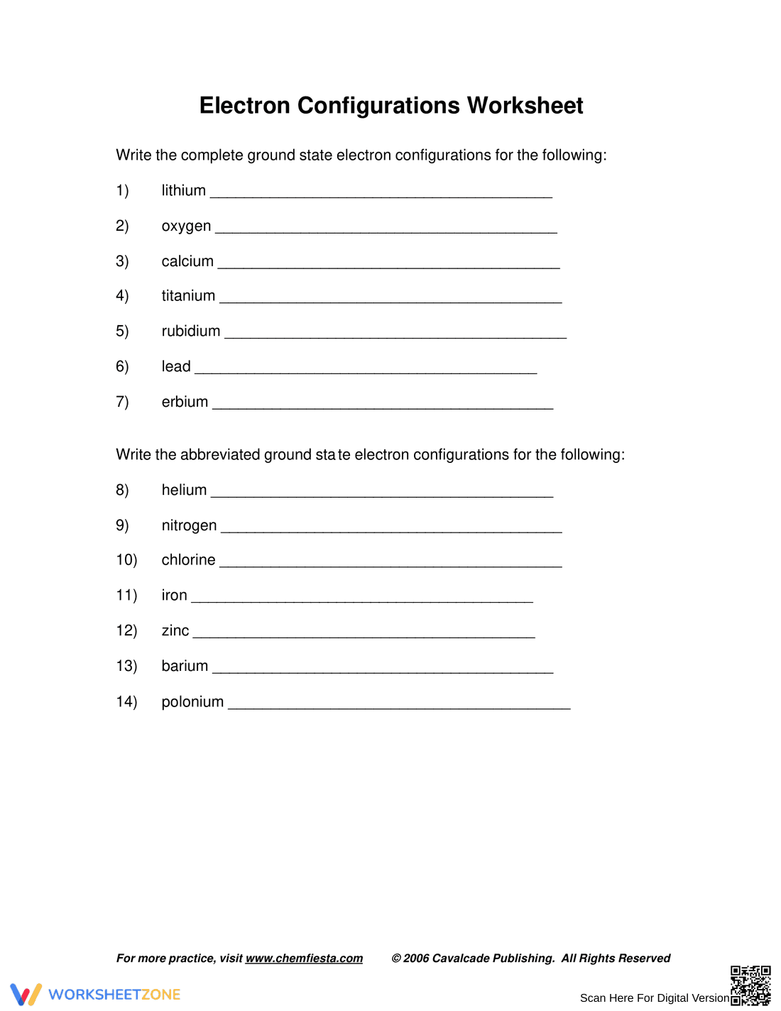 Electron Configurations Worksheet: Chemistry Basics - Page 1