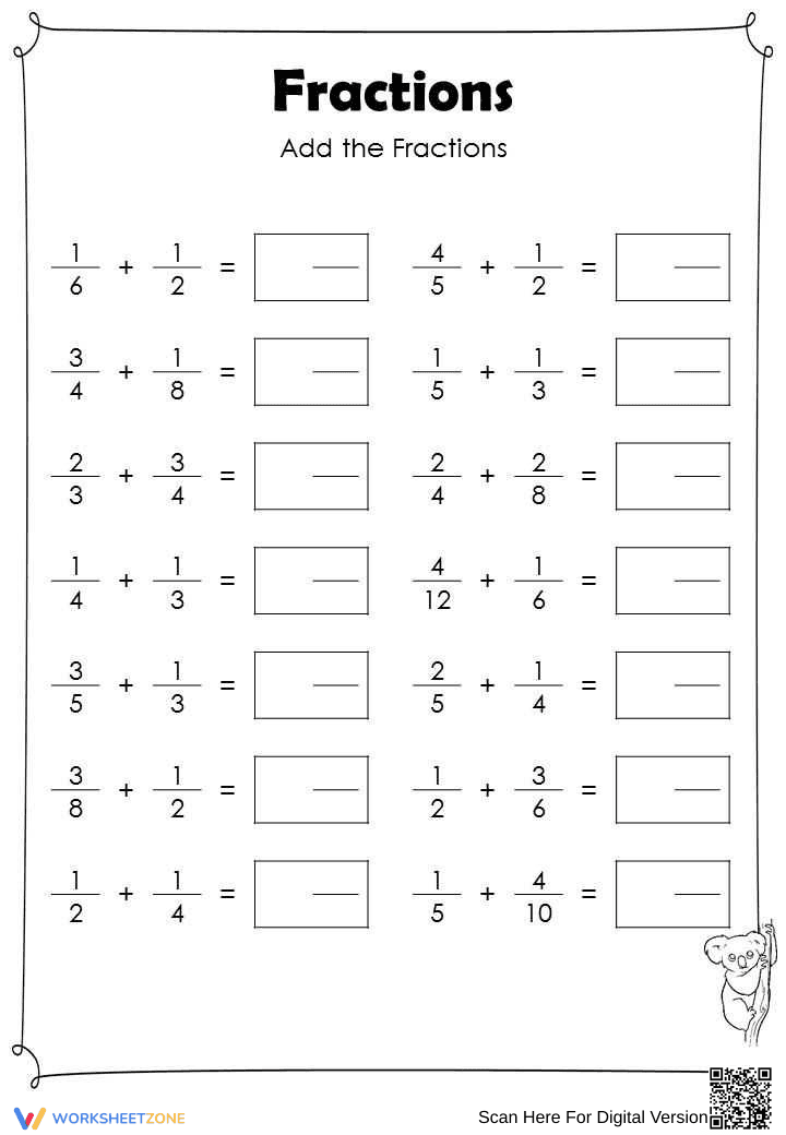 Add Fractions with Different Denominators - Page 1