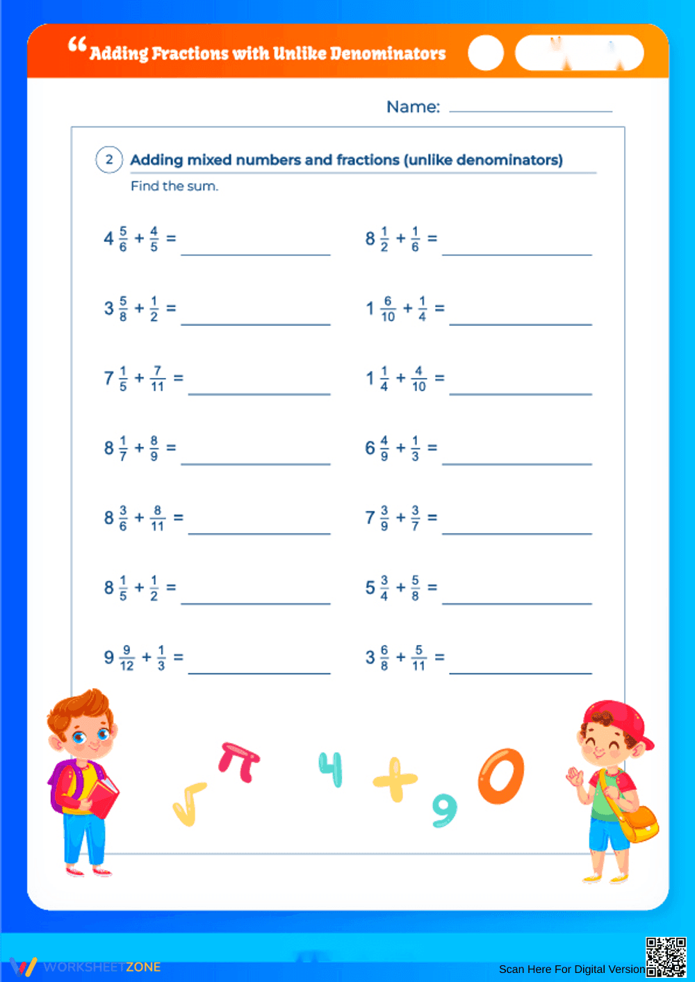 Adding Fractions with Unlike Denominators - Page 1