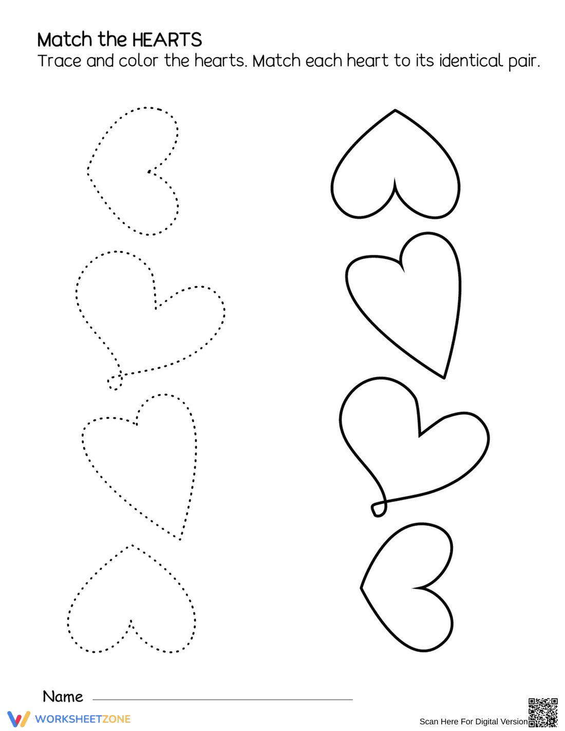 Match the Hearts Worksheet: Fun Activity - Page 1