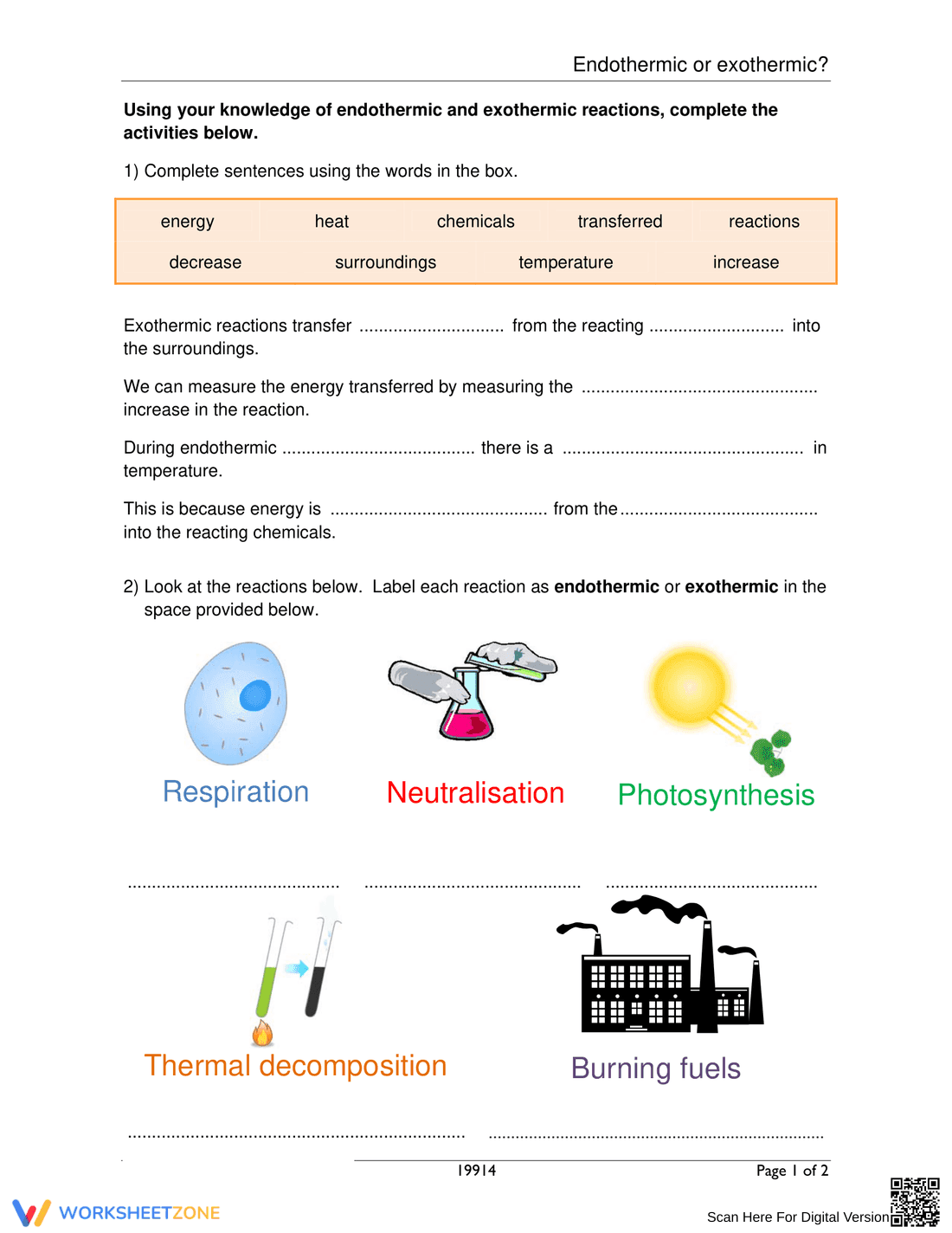 Endothermic and Exothermic Worksheet 4: Study - Page 1