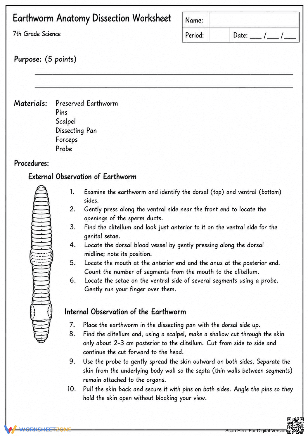 Earthworm Dissection Lab Guide | Essential Biology Worksheet - Page 1