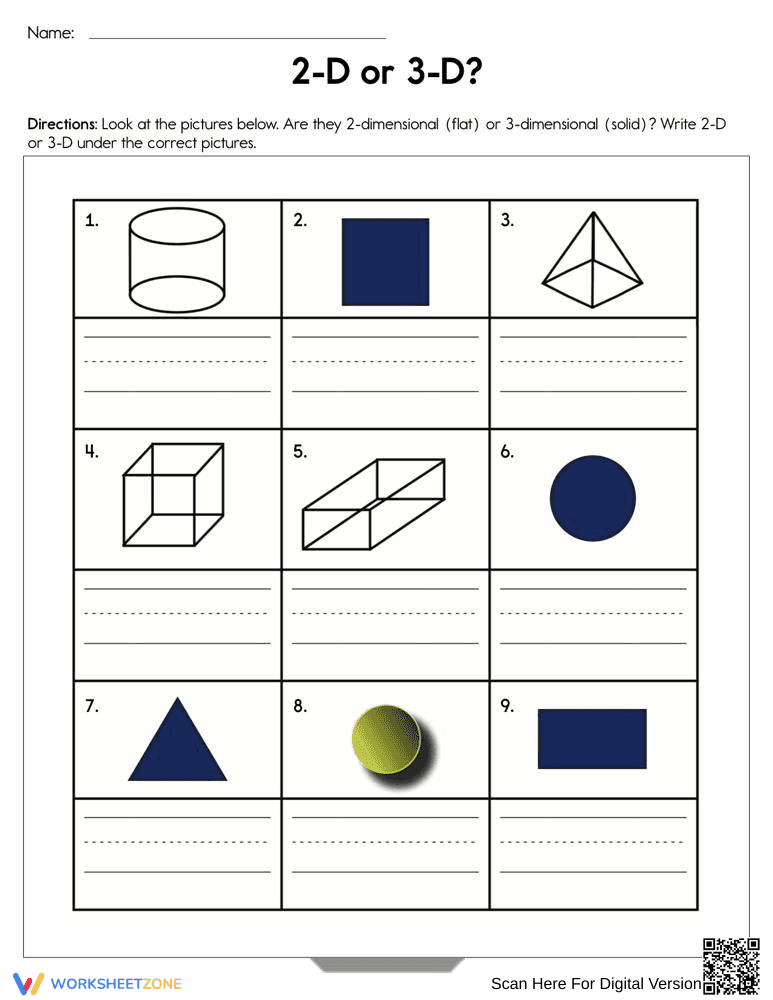 2D or 3D Shapes Worksheet - Page 1