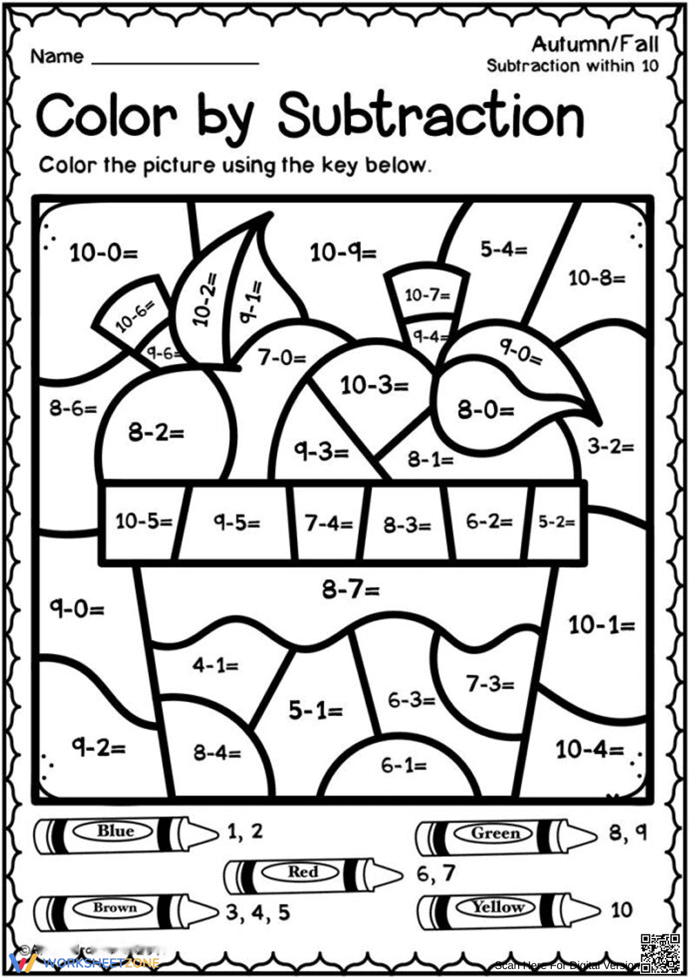Color by Subtraction 2: Math Activity - Page 1