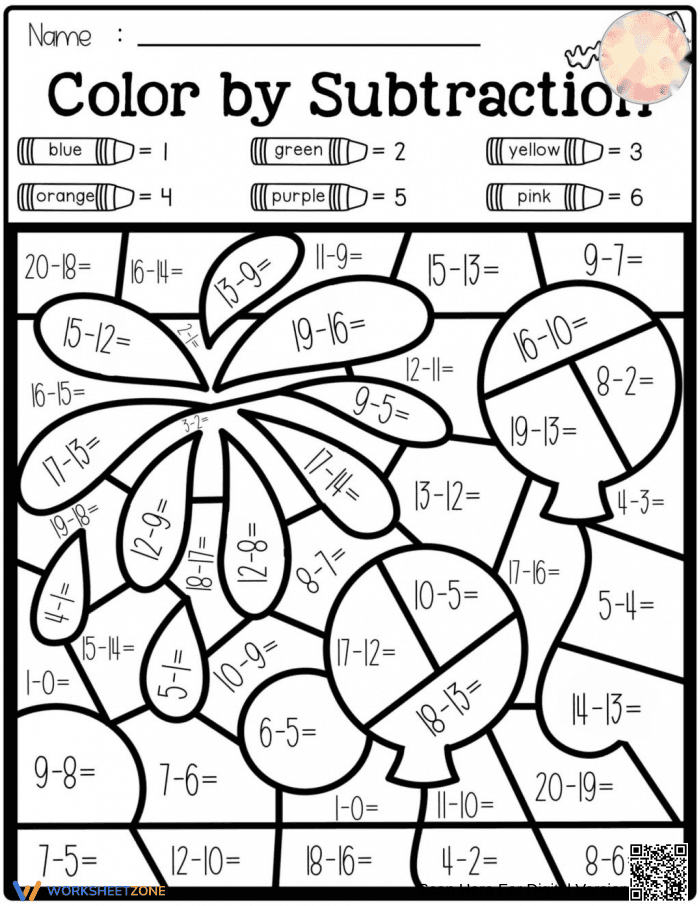 Color by Subtraction: Math Worksheet Fun - Page 1