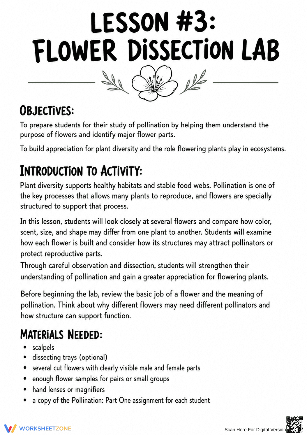 Flower Dissection Lab Worksheet (3 Levels) | Grade 10 Ready - Page 1