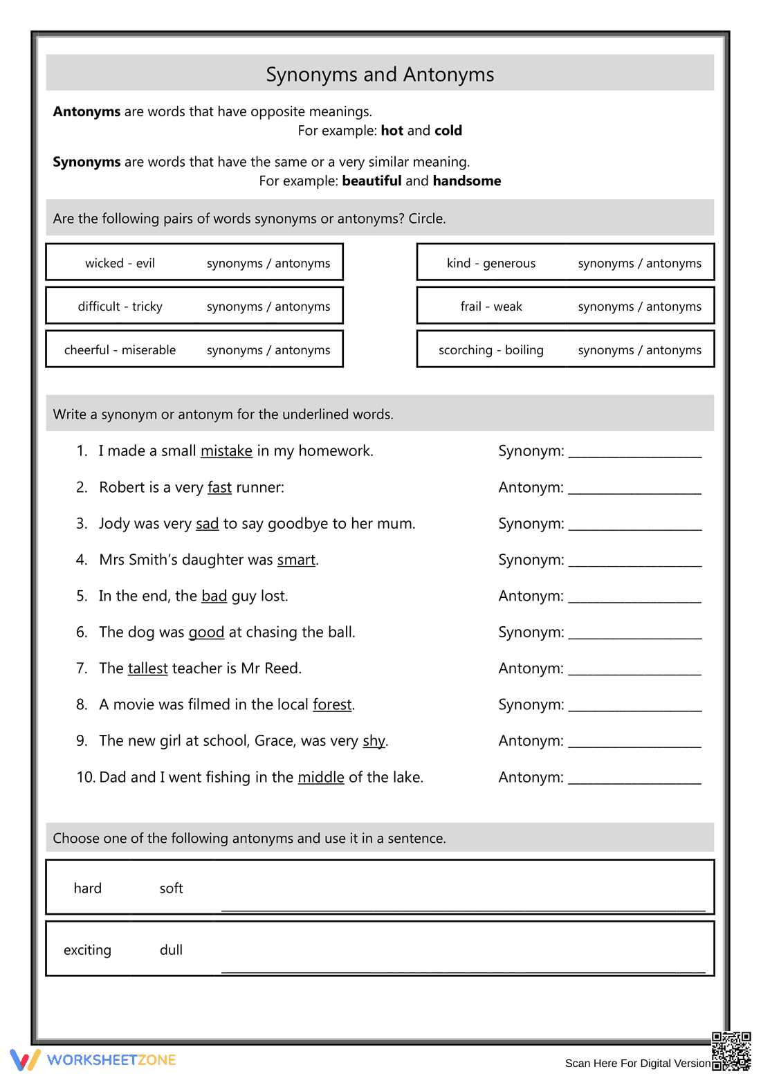 Synonyms and Antonyms Worksheet | Vocabulary - Page 1
