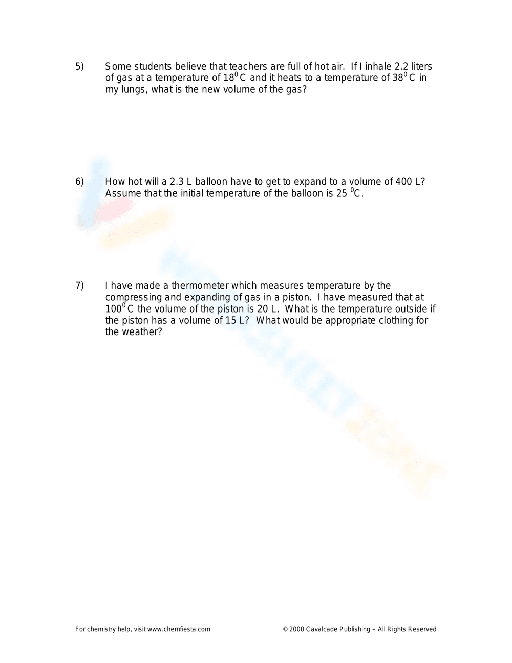 Charles' Law Worksheet - Page 1