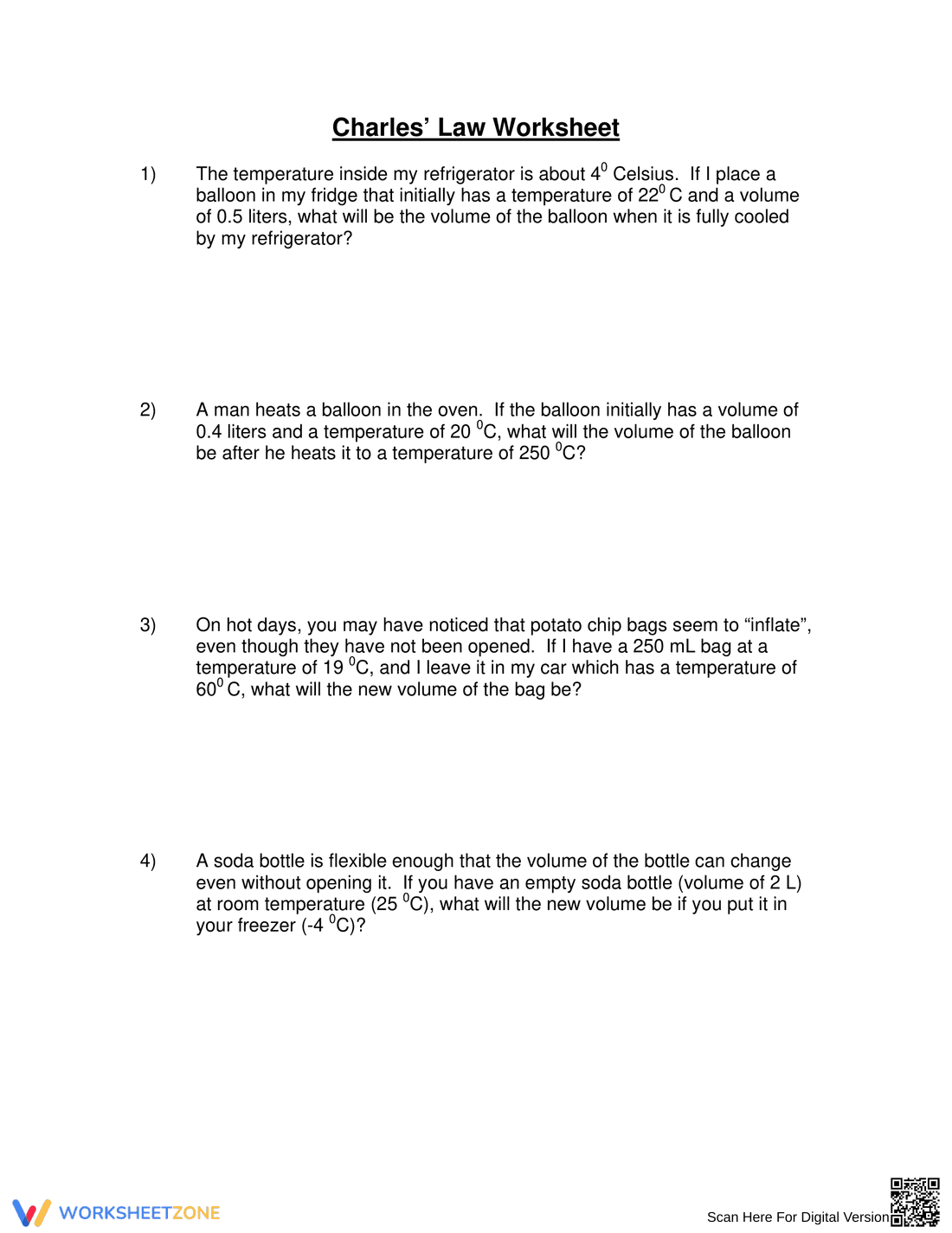 Charles' Law Worksheet - Page 1