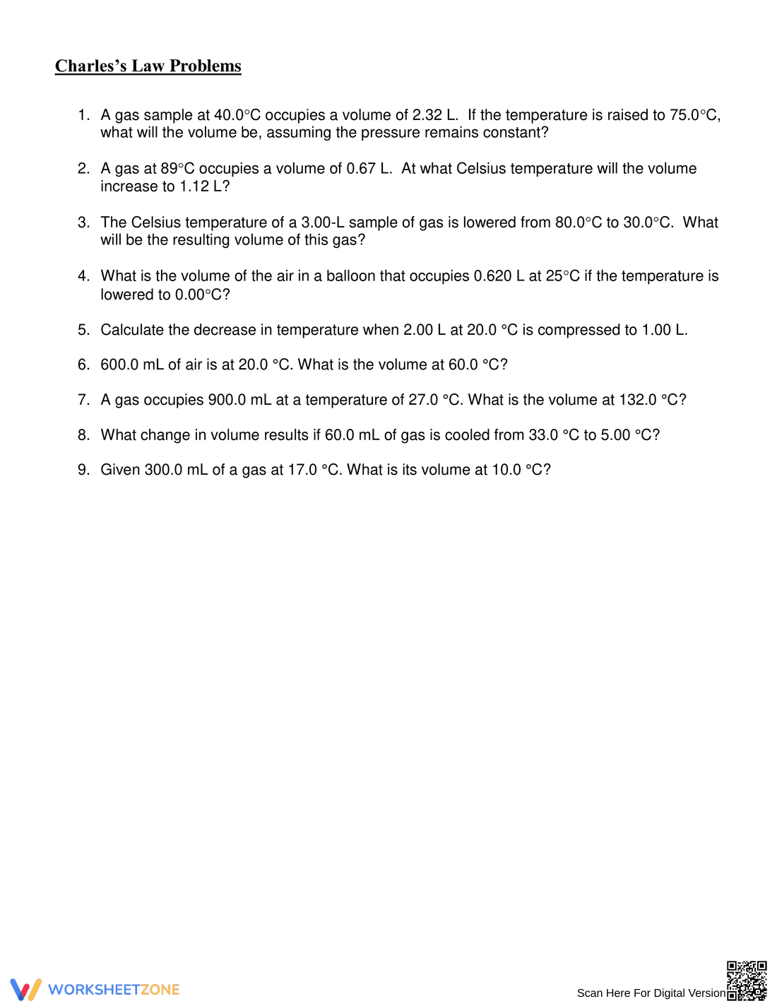 Practice Charles's Law Problems - Page 1