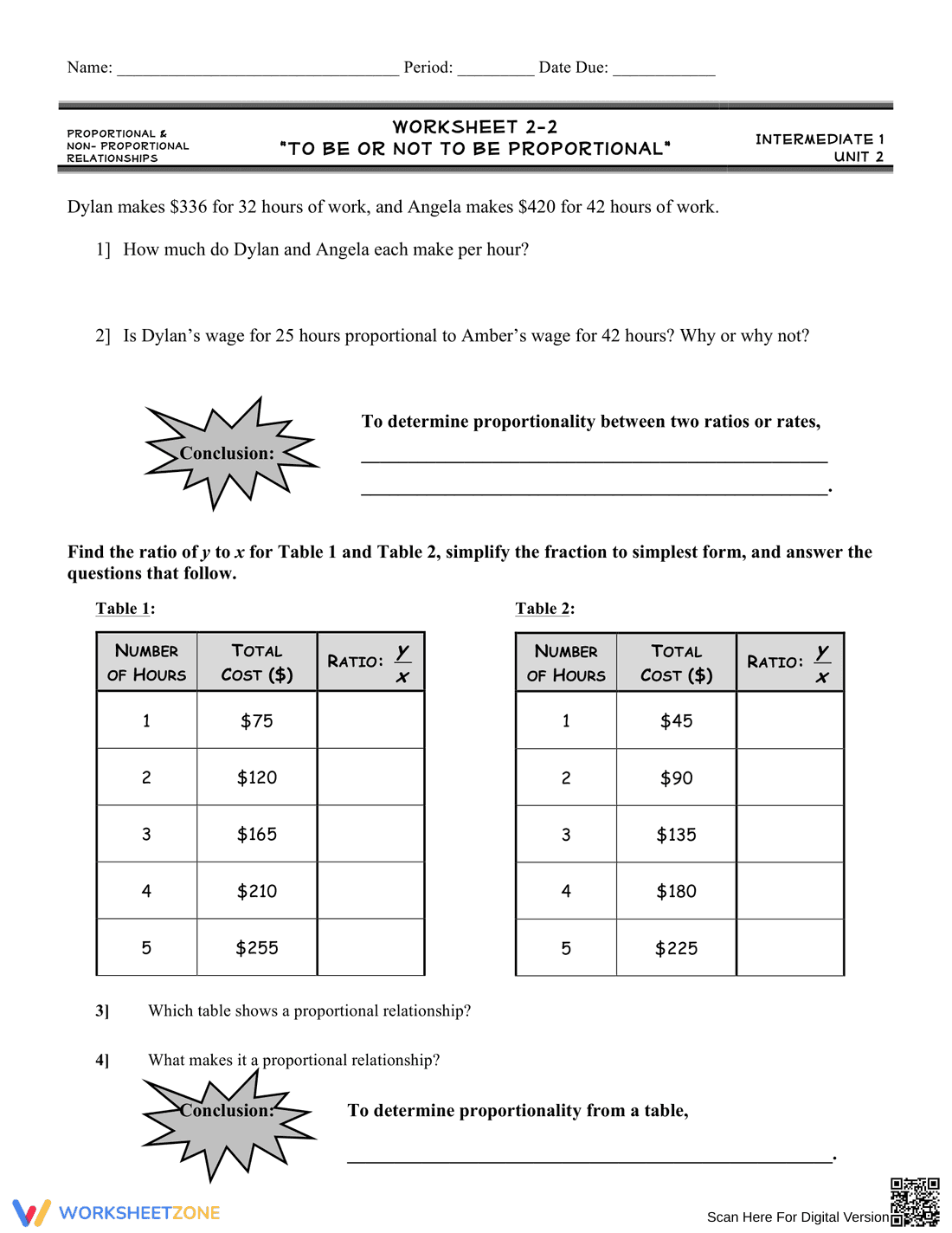Proportional Relationships Worksheet - Page 1