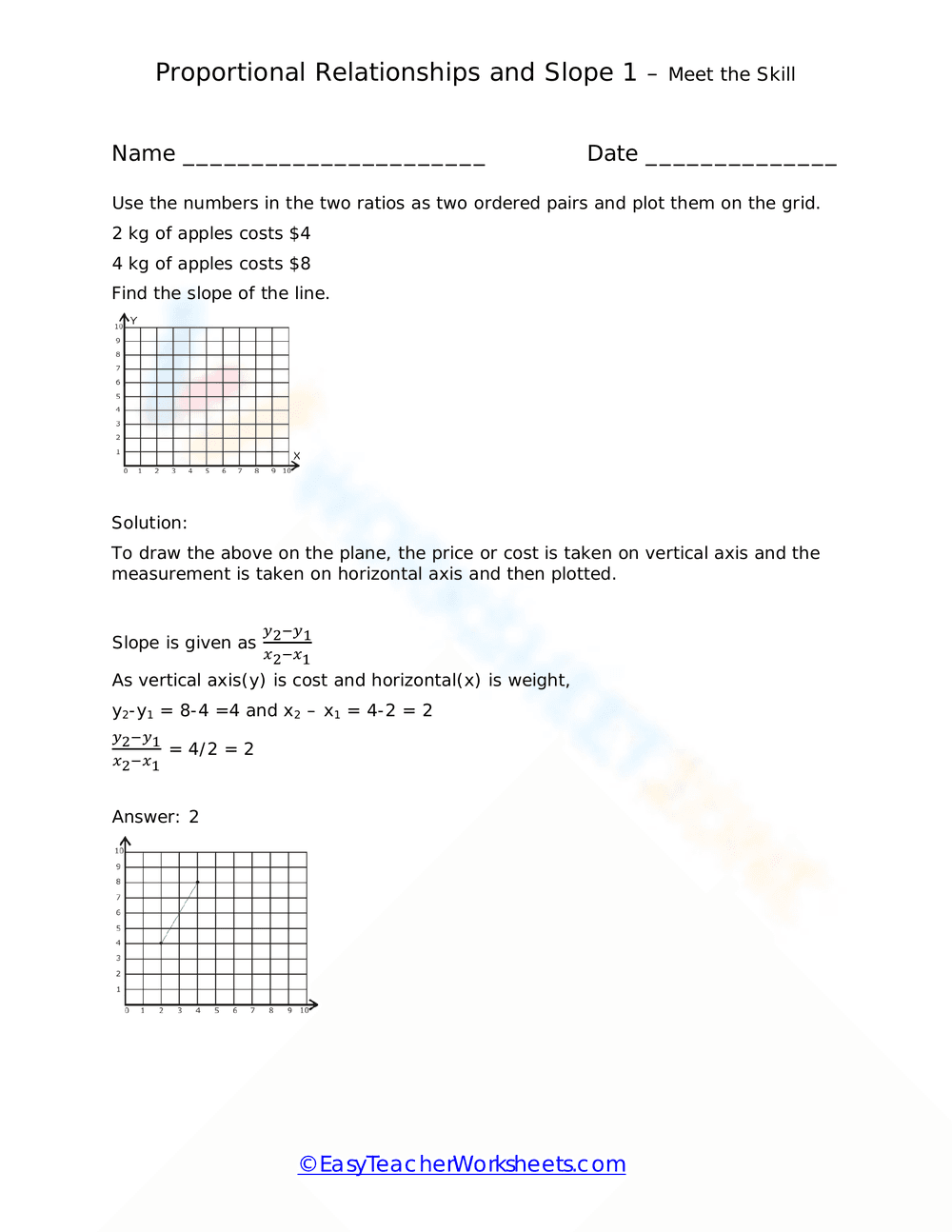 Proportional Relationships and Slope Worksheet - Page 1