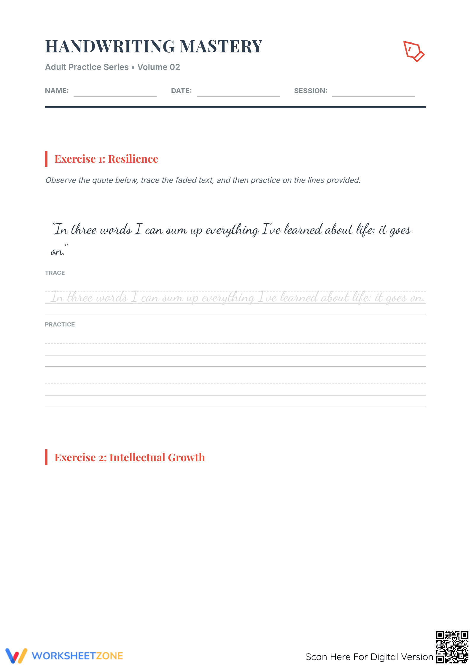 Printable Cursive Handwriting Worksheet | Grades 11-12 - Page 1