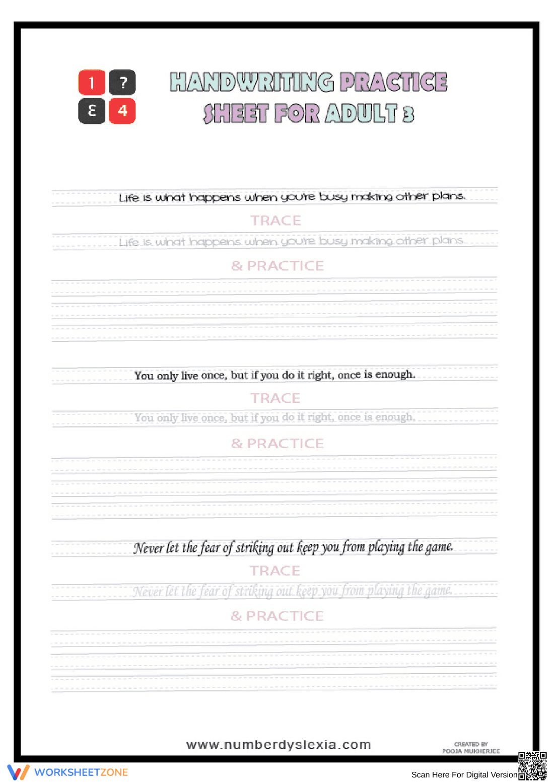 Printable Adult Handwriting Worksheet | Grade 11-12 English - Page 1