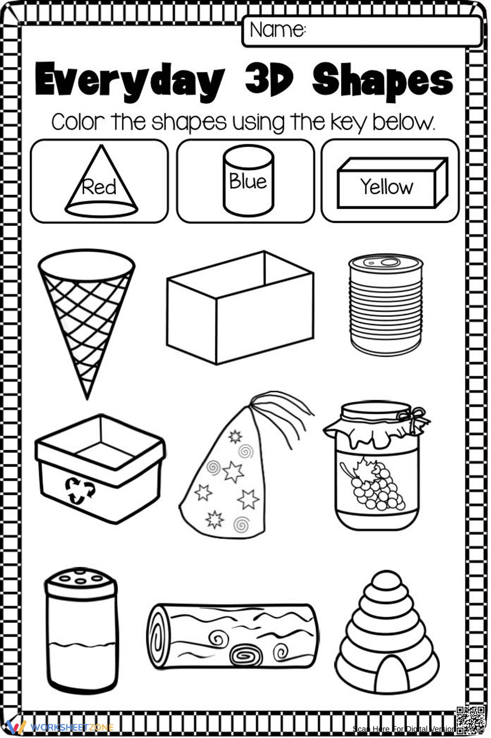 Kindergarten 3D Shapes — Printable No-Prep Worksheet - Page 1