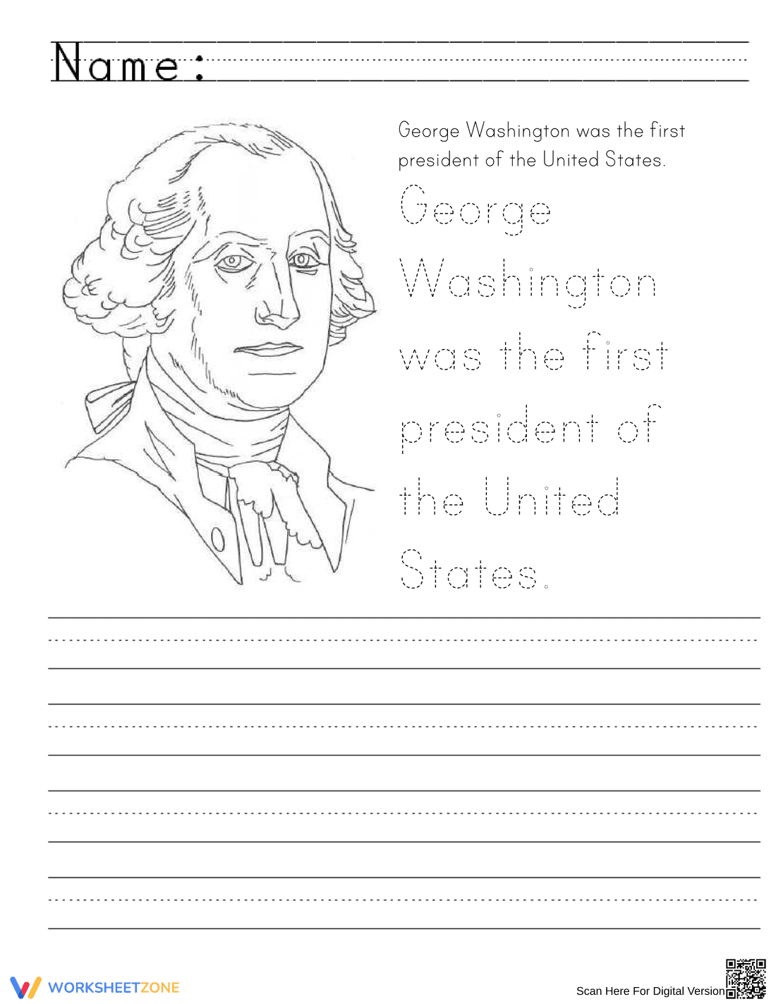 Grade 2 Handwriting — Printable Washington Worksheet - Page 1