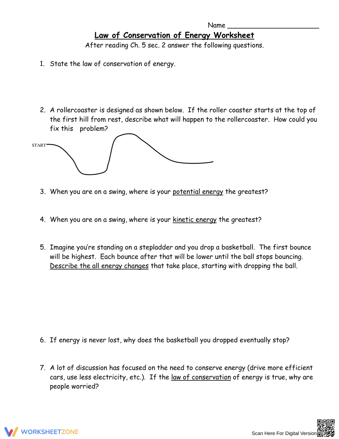 Law of Conservation of Energy Worksheet - Page 1