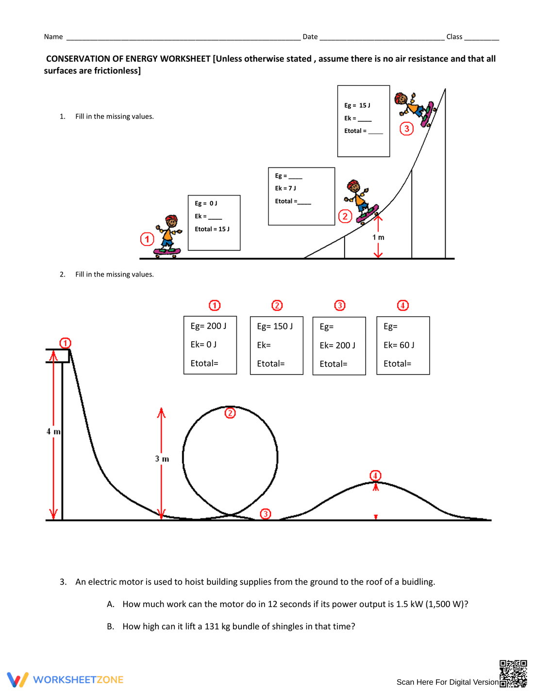 CONSERVATION OF ENERGY WORKSHEET - Page 1