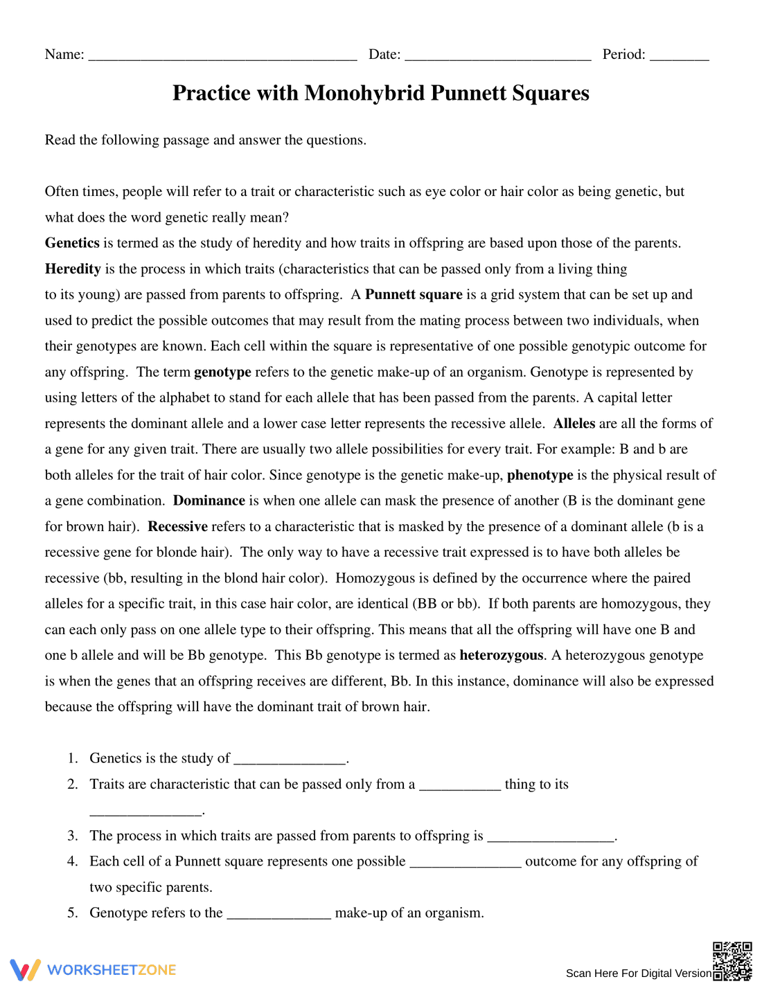 Monohybrid Punnett Square Practice - Page 1