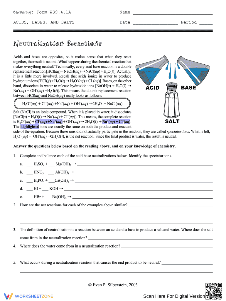 Neutralization Reactions Practice - Page 1