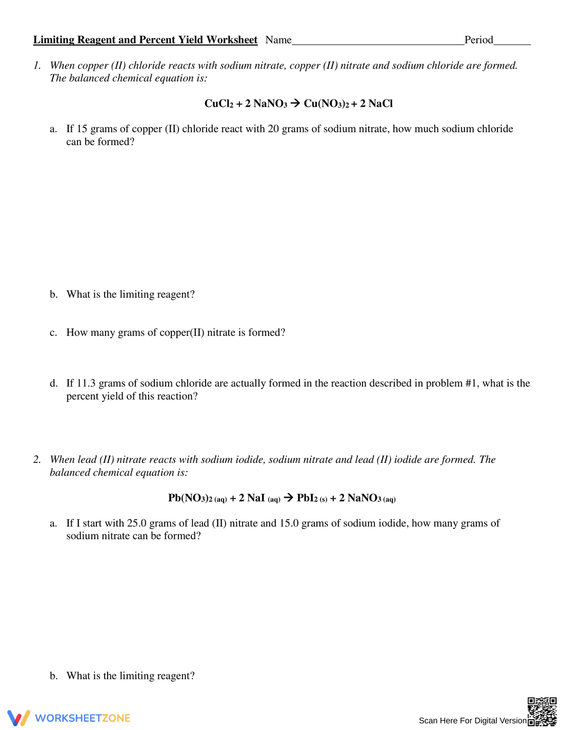 Limiting Reagent Practice Worksheet - Page 1