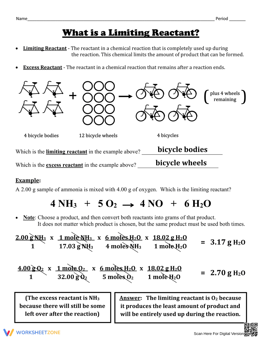 Limiting Reactant Definition Worksheet - Page 1