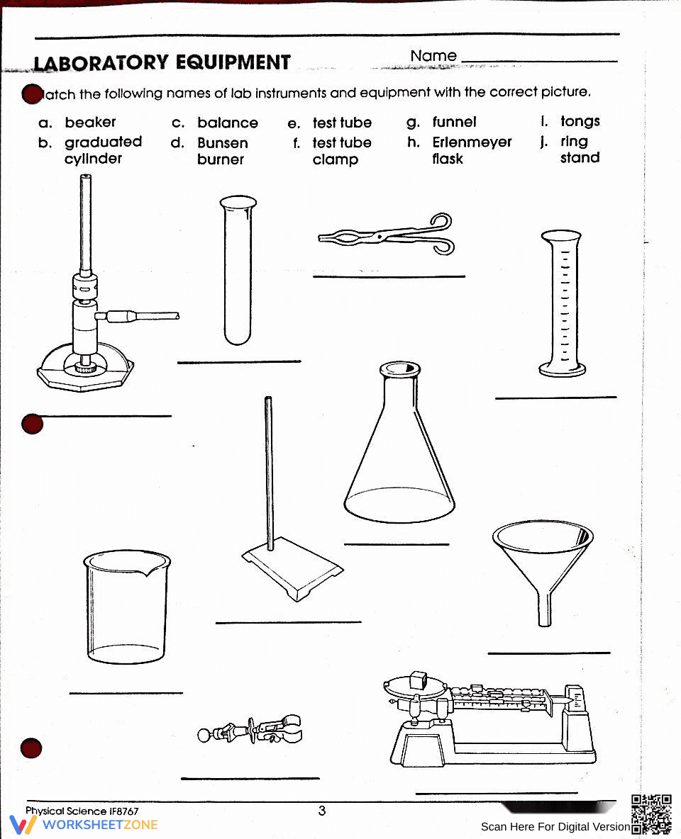 Identifying Laboratory Equipment: A Worksheet - Page 1