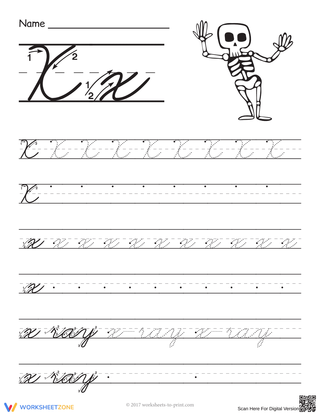 Printable Cursive Letter X Worksheet | Grade 3 ELA - Page 1