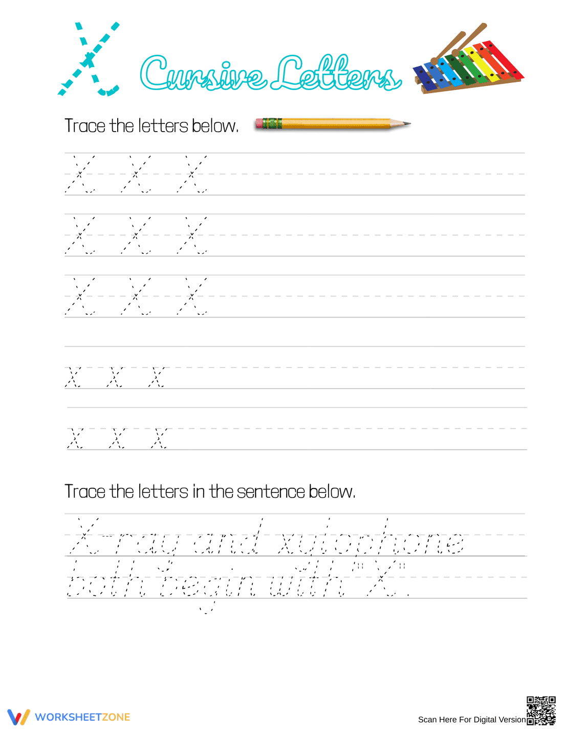 Cursive Letter X Practice | Essential Grade 2-3 Worksheet - Page 1