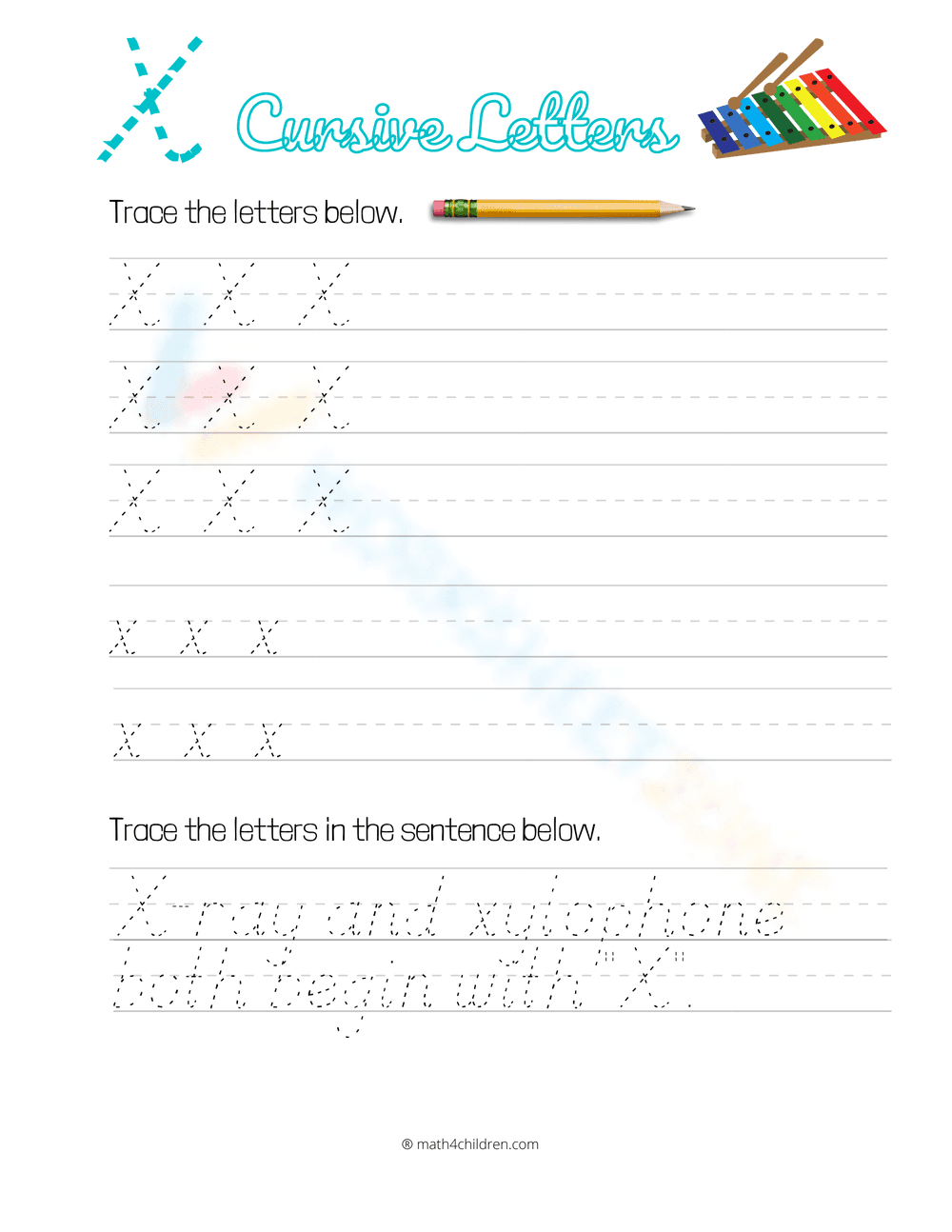 Cursive Letter X Practice | Essential Grade 2-3 Worksheet - Page 1