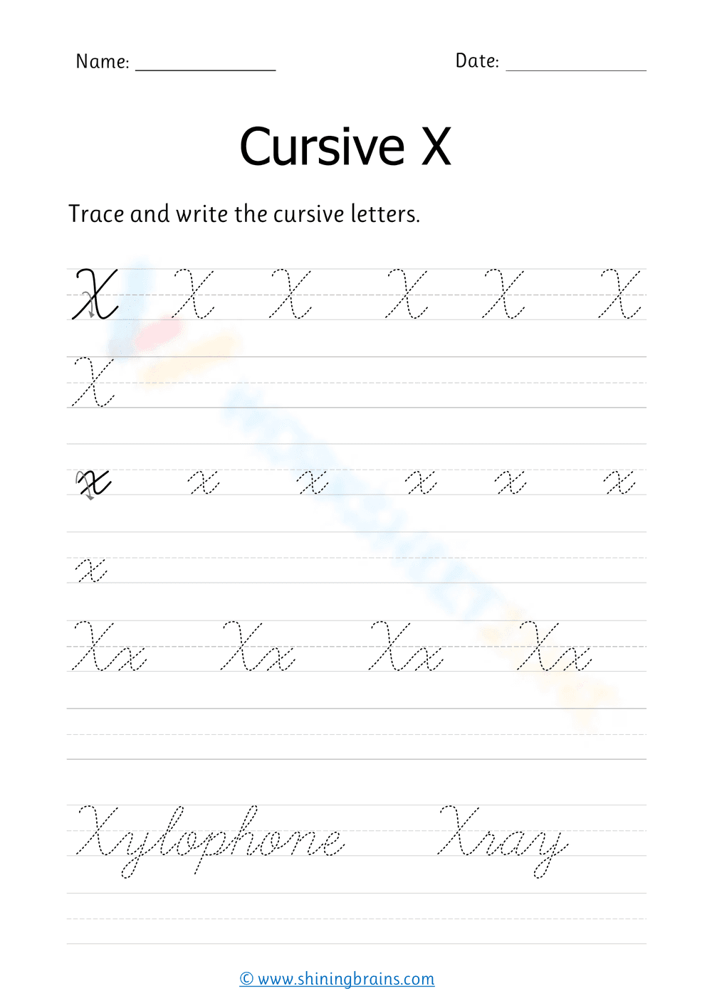 Printable Cursive X Worksheet | Grade 3 English - Page 1