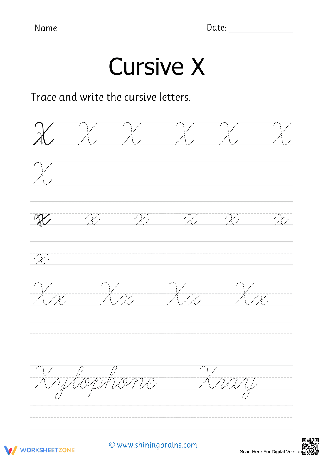 Printable Cursive X Worksheet | Grade 3 English - Page 1